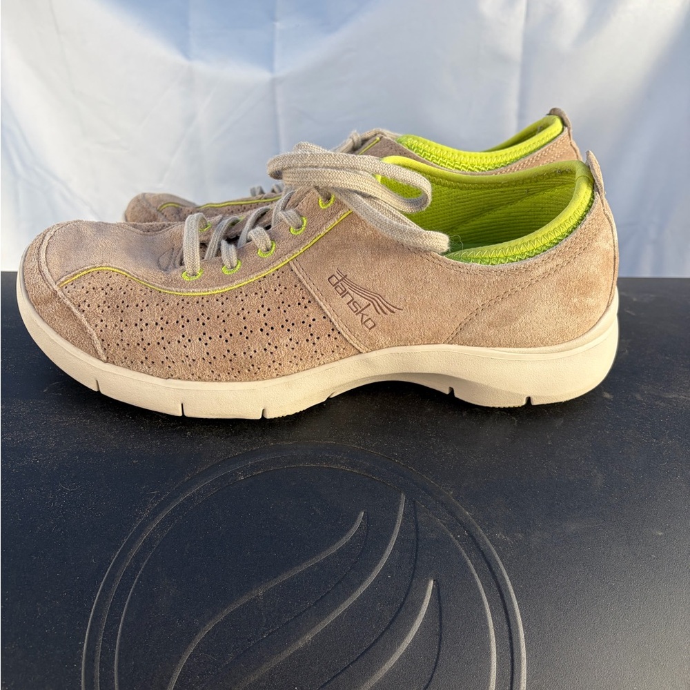 Dansko Women's Taupe Suede Sneakers with Lime Green Lining
